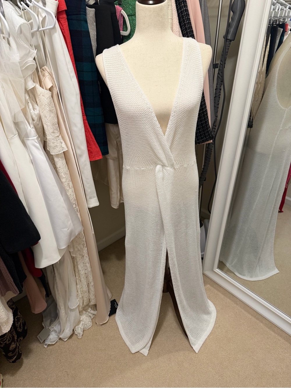 White Knit Sleeveless Beach Cover-Up